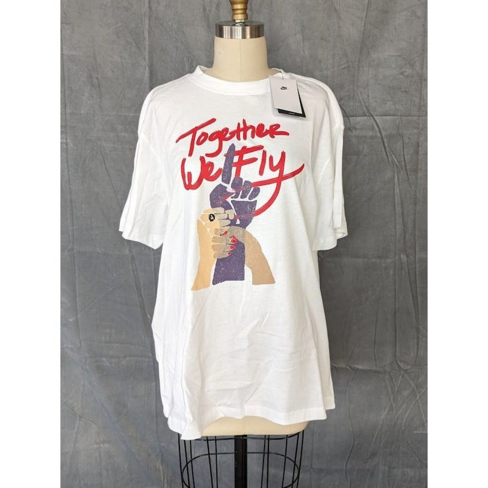 Women's Nike Swoosh Fly Boyfriend T Shirt Size XL We Fly Together White NEW